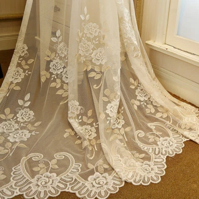 Romantic Embroidery Sheer Tulle Luxury Glitter Net Mesh Drape Curtain 1 Piece - Image 1 of 4