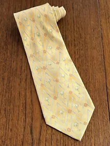 Tommy Bahama cravatta uomo vintage gialla con palme fatta a mano 100% seta - Foto 1 di 7