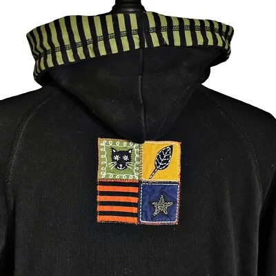 Onque Cat Lovers Full Zip Black Hoodie Jacket Sz L Womens Embroidered Appliques - Image 1 of 4