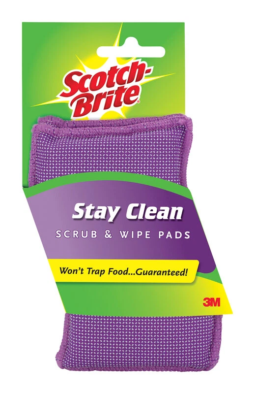 3m Scotch-Brite Stay Clean Scrubber 202 Easy Hold Non Stick Scratch 2 Ct Purple