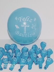 24 Pc Baptism 12" Blue Ballons Feliz Bautizo Decoration Globos Azules Decoracion
