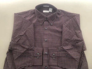VAN HEUSEN No Wrinkle NWT Brown Blue White Plaid Cotton Poly Long Sleeve M - Picture 1 of 8