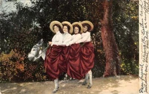 "Vier Königinnen auf einem Buben" Frauen auf Esel Burro 1907 Mitchell Vintage Postkarte - Bild 1 von 2
