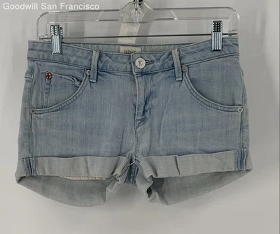 Pantalones Cortos Hudson Azul Mezcla Algodón Bolsillos Puños Denim Corte Mujer Talla 26 Foto 1 de 4
