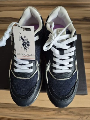 U.S. Polo Assn. Damen Unisex Sneaker Turnschuhe Gr. 38 Dunkelblau/ Silber Neu  - Bild 1 von 4