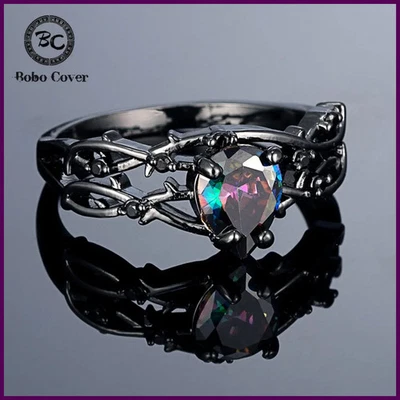 Anillo de cristal de cuarzo colorido de lujo para mujer pistola de moda circón cúbico negro Foto 1 de 4