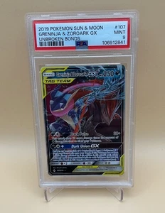 2019 POKEMON SUN & MOON UNBROKEN BONDS #107 GRENINJA & ZOROARK GX PSA 9 - Picture 1 of 2