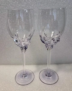 2 Art Wine Glass Ion Tamaian Romania Signed Hand Blown Lavendar Purple 10-3/8" - Picture 1 of 9