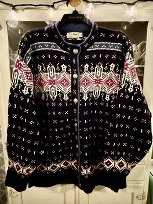 Cárdigan LL Bean para mujer grande azul nórdico isla justa mezcla de lana Cottagecore EE. UU. Foto 1 de 4