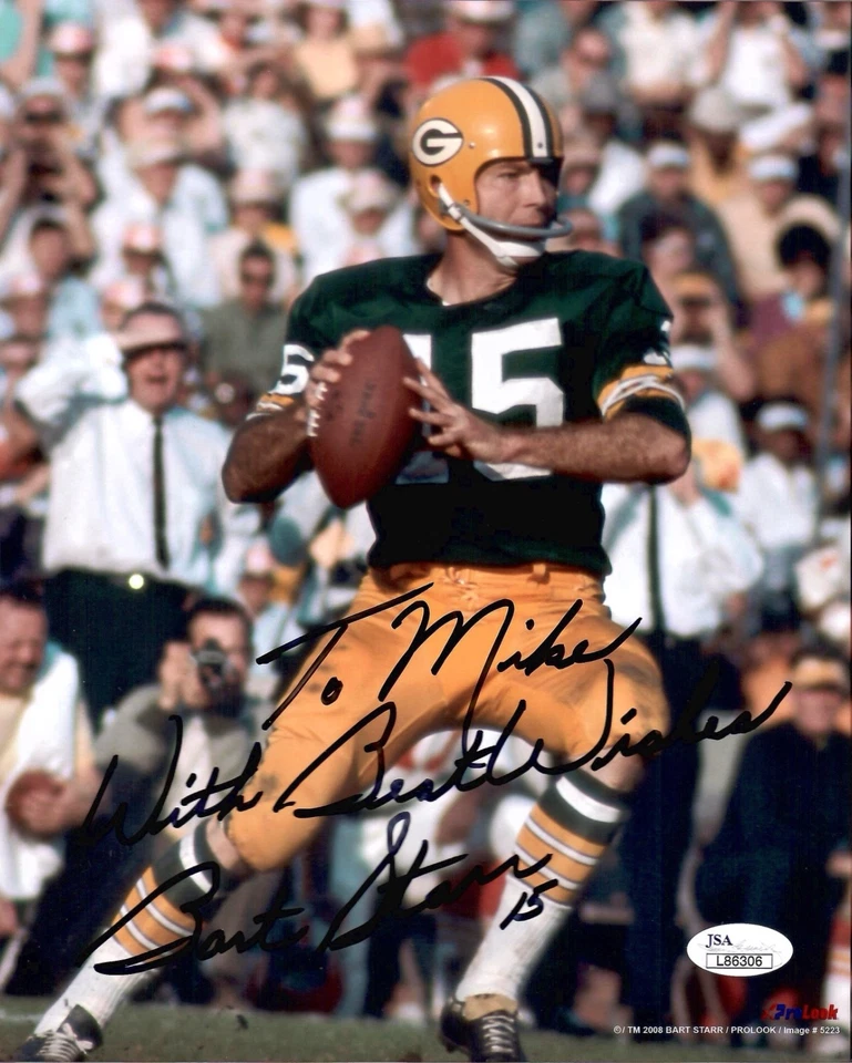 BART STARR HAND SIGNED 8x10 PHOTO      GREEN BAY PACKERS QB      TO MIKE     JSA - Image 1 of 1
