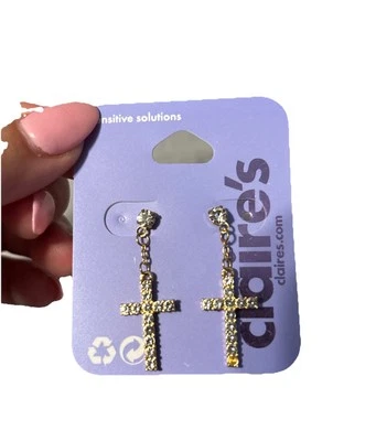 Pendientes colgantes cruz oro Claire's Foto 1 de 2