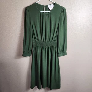 Kate Spade New York Womens |6| Olive Green 3/4 Sleeve Smocked Waist Dress - Picture 1 of 10
