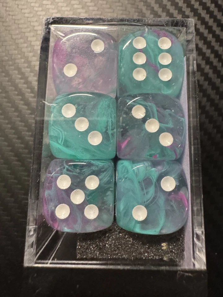 Chessex Nebula Wisteria White 12 Dice Set CHX 27745 16mm d6 Luminary Glow