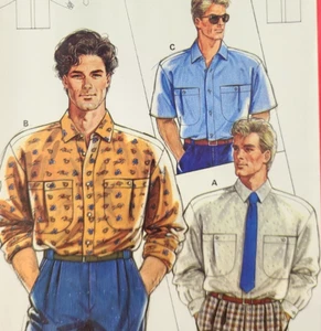 Vtg UC 1980s Burda 6186 Sew Pattern Men's Collar Shirt Casual Long Short Sleeve - Picture 1 of 4