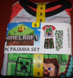 Mine Craft Minecraft Flame Resistant 3 Piece Short Pajama PJ Set Boys Size 6 NWT - Picture 1 of 2