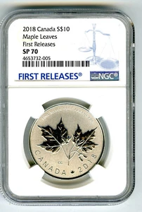 2018 CANADA $10 1/2OZ .9999 SILVER NGC SP70 MAPLE LEAF LEAVES FIRST RELEASES - Picture 1 of 1