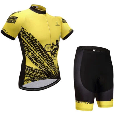 Conjunto de Roupas Masculinas de Ciclismo Jersey Preto Amarelo e Acolchoado (Bib) Shorts Bicicleta - Imagem 1 de 4