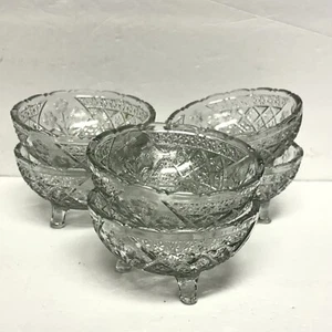 VINTAGE Crystal Footed Candy Dish Appetizer Bowl Floral Cut Glass Scallop Rim 4” - Picture 1 of 9