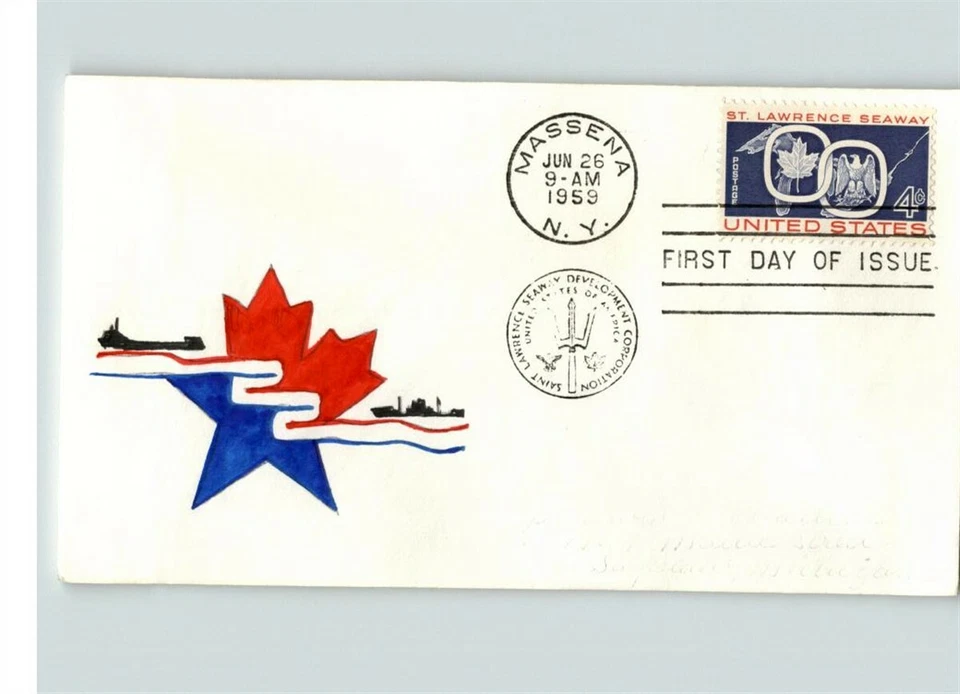 St. LAWRENCE SEAWAY, 1959 Hand Painted First Day of Issue, # 1 of 1 by Carin - Image 1 of 1