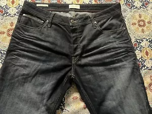Jeans denim blu Jack Jones Clark vestibilità regolare con bottoni taglia 36x34 (36""x32") nuovi con etichette - Foto 1 di 17