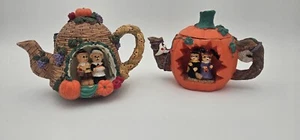 Tea Pot Fall Halloween Decorative Thanksgiving Bears Pumpkin Candle Home Decor - Picture 1 of 10