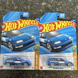 RUOTE CALDE 2025 HONDA CIVIC EF HW anni 70 VS 90s BLU VTEC LOTTO DI 2 - Foto 1 di 6