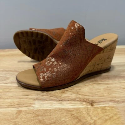 Kork Ease Sandal Womens 7 M Brown Animal Print Cork Heel Slide On Cottage Boho - Image 1 of 4