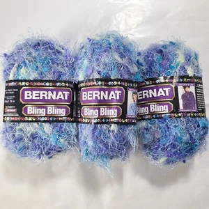 (Lot of 3) Bernat Bling Bling BRILLIANT BLUE 50g 90yds Yarn Skein - Picture 1 of 7