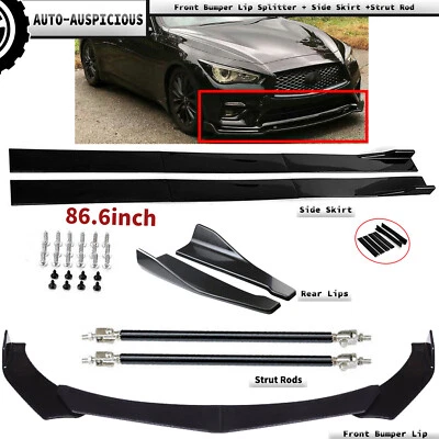 For 18-21 Infiniti Q50 Base Front Bumper Lip Splitter + Side Skirt +Strut Rod - Image 1 of 4