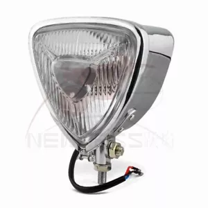 Faro proiettore triangolare cromato trasparente 5" per moto Harley Custom H4 - Foto 1 di 7