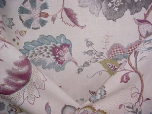 17-1/8Y P KAUFMANN MADRONA ECRU EGGPLANT FLORAL PRINTED LINEN UPHOLSTERY FABRIC - Picture 1 of 4