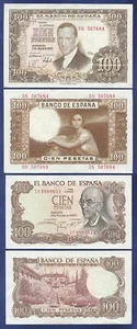 SPAIN 100 PESETAS 1953 PREFIX 3S in AU + 1970 100 in AU - Picture 1 of 1