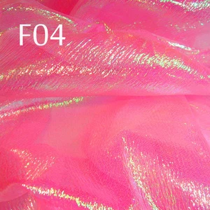 F04 PER YARD Peach Pink w/Lime Shiny Iridescent Sheer Crinkle Organza Fabric - Picture 1 of 6