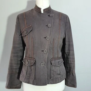 NEXT 100% Linen Military Jacket Flax Tailored Pockets Retro Size 14 Taupe Mocha - Picture 1 of 24