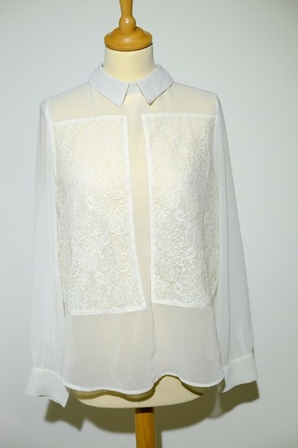 OFF WHITE TOPSHOP TG 10 CAMICIA TOP BIANCO SPORCO PANNA TRASPARENTE PANNELLO PIZZO