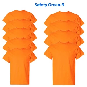 Gildan Short-Sleeve Pocket T-Shirt Safety Orange 9 Pack 50/50 Cotton/Polyester - Picture 1 of 7