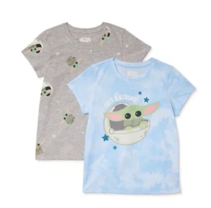 Baby Yoda Girls Shirts Lot of 2 Gray Blue NWT Star Wars Mandelorian - Picture 1 of 1