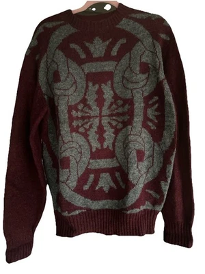 Suéter de Lana Shetland Escocés De Colección Hong Kong Para Hombre XL Granate y Gris ÚNICO EN SU CLASE Foto 1 de 4