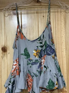 Top con correa de espagueti Patrons of Peace nuevo con etiquetas azul estampado floral pequeño hawaiano - Imagen 1 de 7