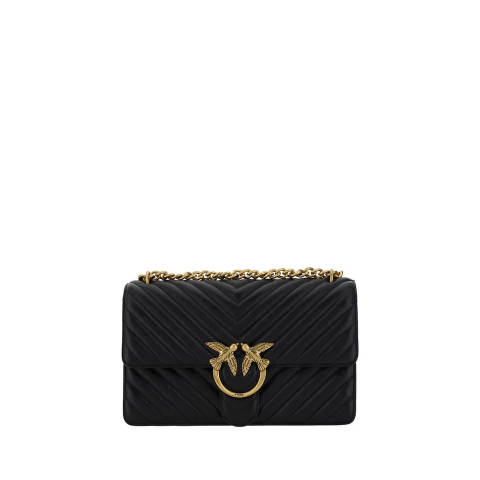 Bolsa de ombro PINKO Love One couro de bezerro preto Bos Taurus com alça de corrente - Imagem 1 de 4