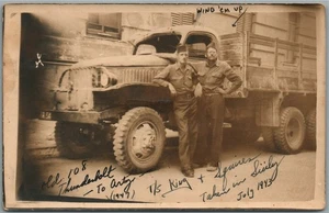 1943 WWII ERA THUNDERBOLT TRUCK military ANTIQUE REAL PHOTO POSTCARD RPPC - Picture 1 of 2