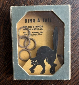 Antique 1940's Ring A Tail Game Dexterity Black Cat A.C. Gilbert Metal Glass USA - Picture 1 of 18