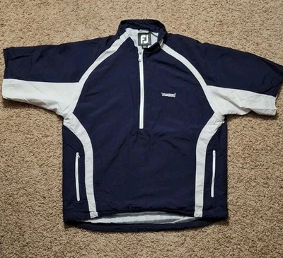 FootJoy FJ 1/2 拉链高尔夫风衬衫短袖海军蓝白色男式大号*阅读* — 第 1/4 张图片