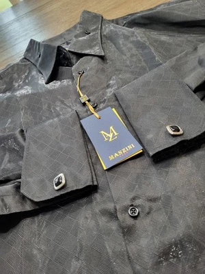 Camisa Manzini Hombres 5XL Roja Geométrica Abatible Manga Larga Abotonada Vestido Club $399MS Foto 1 de 4