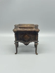 Antique French Victorian Bronze Metal Jewelry Casket Trinket Box Footed - Picture 1 of 8