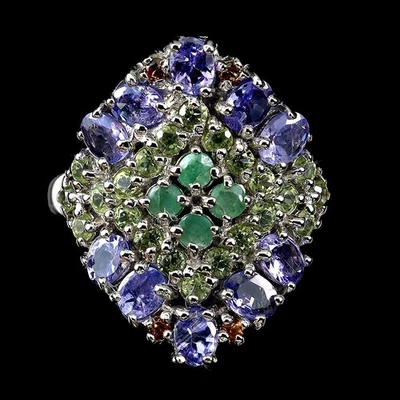 Anello in argento sterling 925 ovale tanzanite smeraldo peridoto gemma... - Immagine 1 di 4
