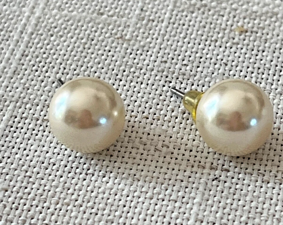 Studded Ball Earrings Faux Pearls Mid Century Modernist Boho Pierced…. - Image 1 of 1