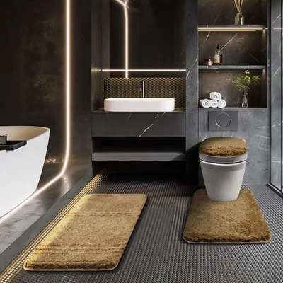 Juegos de alfombras de baño 3 piezas con funda de asiento de inodoro ajustable 17,5"x 15" Machi... Foto 1 de 4