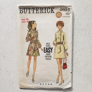 70er Jahre Vintage 40" Büste Butterick 5654 Bischof Ärmel Krawatte Kleid Schnittmuster - Bild 1 von 3