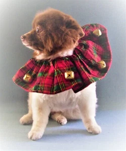 Dog Collar Christmas Holiday Red & Green Plaid With Bells 11.5" Diameter Jingle - Picture 1 of 4